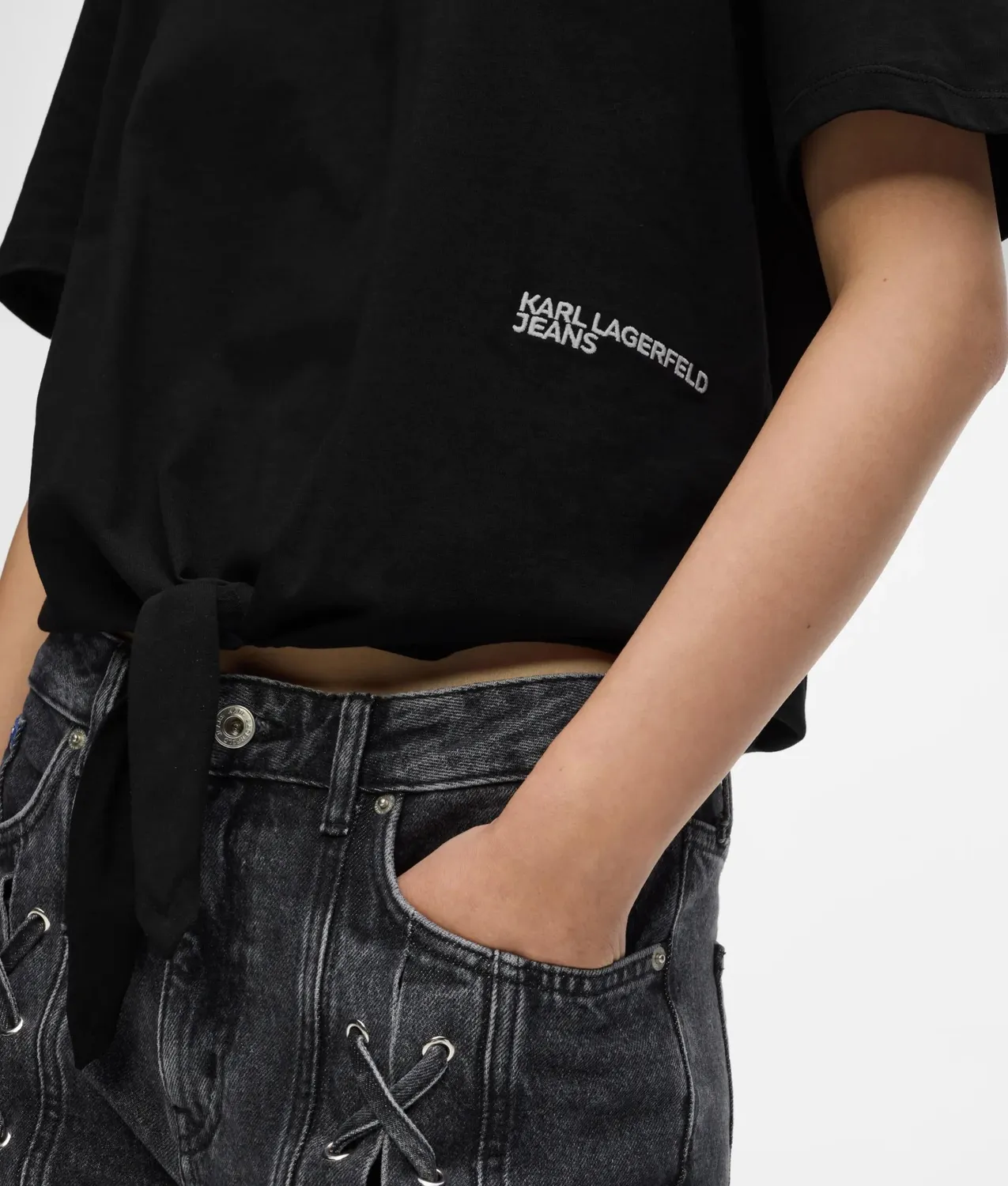 Karl Lagerfeld KL Jeans Tie Detail T-Shirt XS-XL Bio-Baumwolle